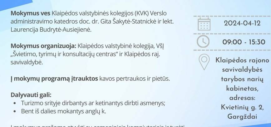 Mokymai „Kūrybiškas dirbtinio intelekto panaudojimas turizmo versle"
