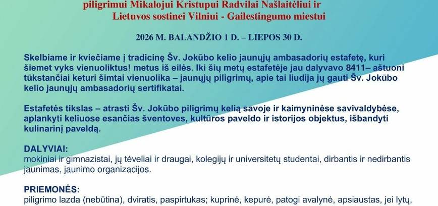 Šv. Jokūbo kelio jaunųjų ambasadorių estafetė 2026