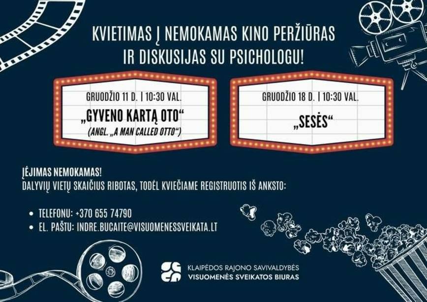 Kvietimas į nemokamas kino peržiūras ir diskusijas su psichologu