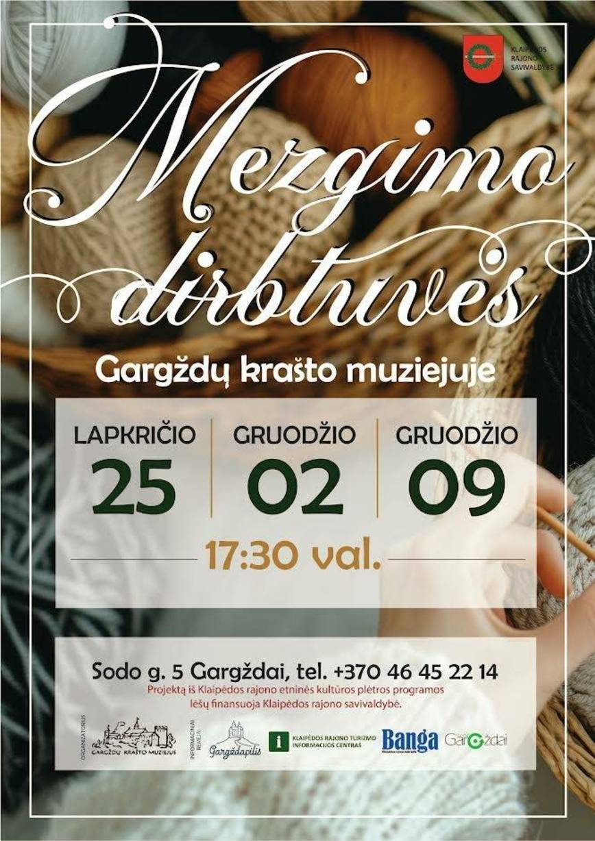 Mezgimo dirbtuvės lapkričio 25 d., gruodžio 2 d., gruodžio 9 d.