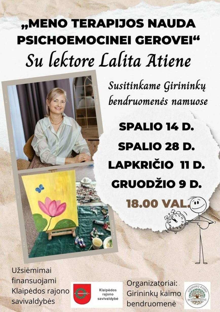 „Meno terapijos nauda prichoemocinei gerovei“ su lektore Lalita Atiene