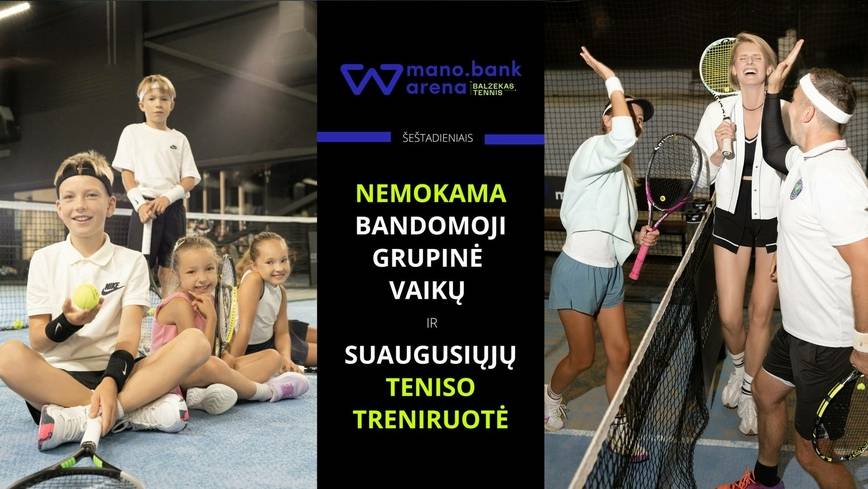 Nemokama vaikų ir suaugusiųjų grupinė teniso treniruotė