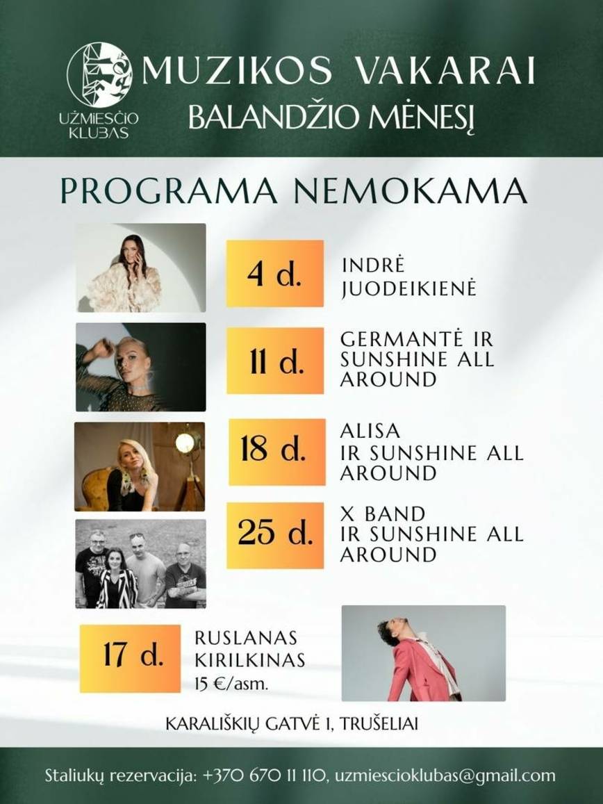 Šeštadieniais Užmiesčio Klube skamba gyva muzika