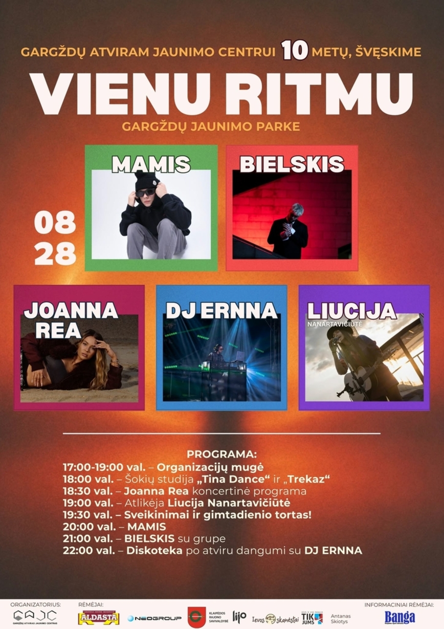 Gargždų atviram jaunimo centrui - 10! Švęskime VIENU RITMU