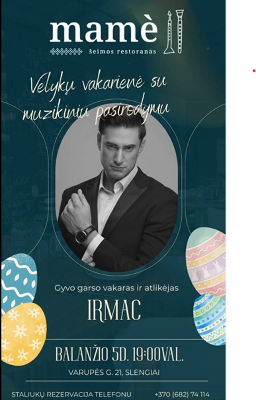 Velykų vakarienė su muzikiniu pasirodymu „Mamè“ šeimos restorane