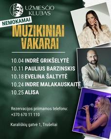 Nemokami muzikiniai vakarai „Užmiesčio klube“