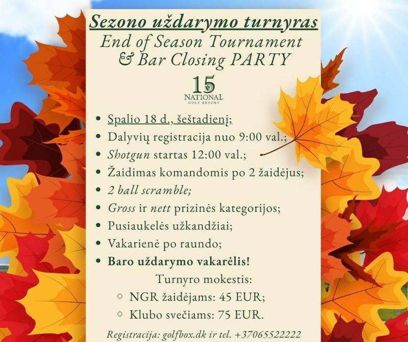 „National Golf Resort“ sezono uždarymo turnyras ir baro uždarymo vakarėlis