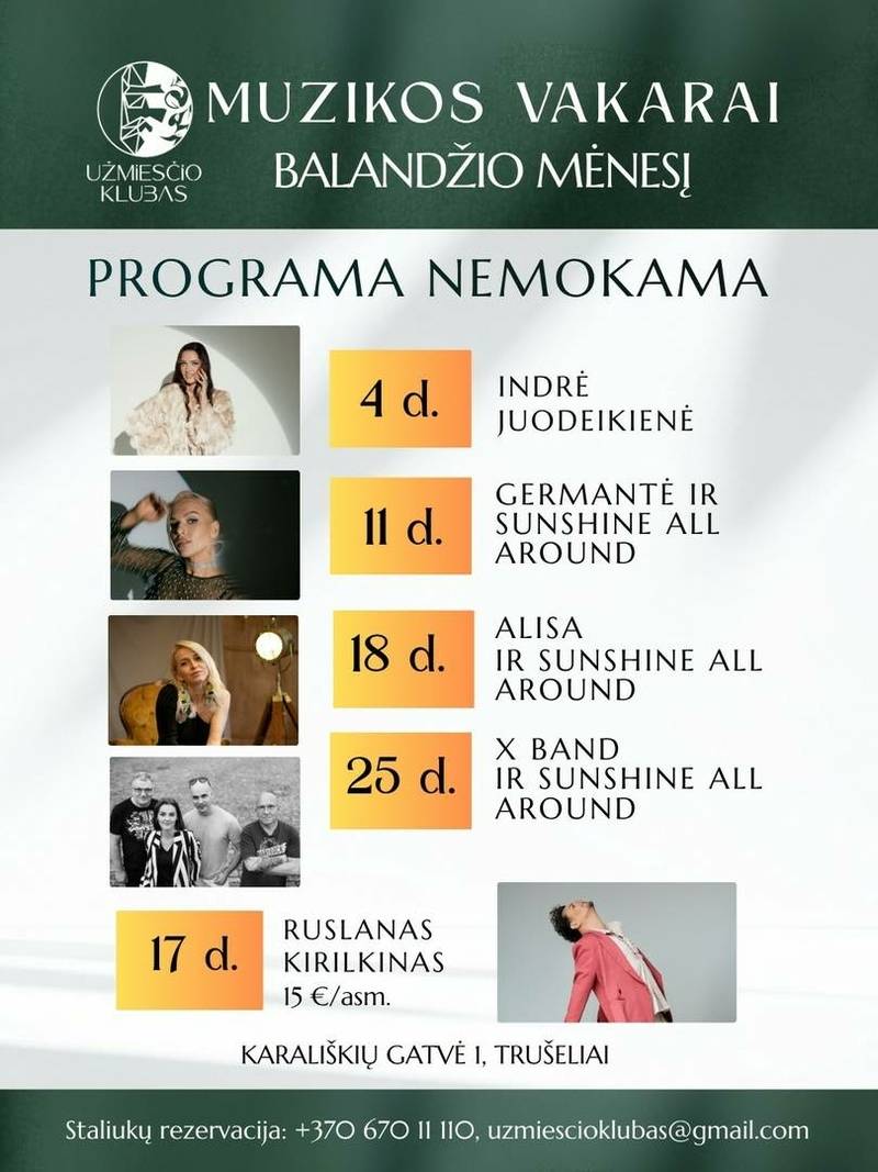 Šeštadieniais Užmiesčio Klube skamba gyva muzika